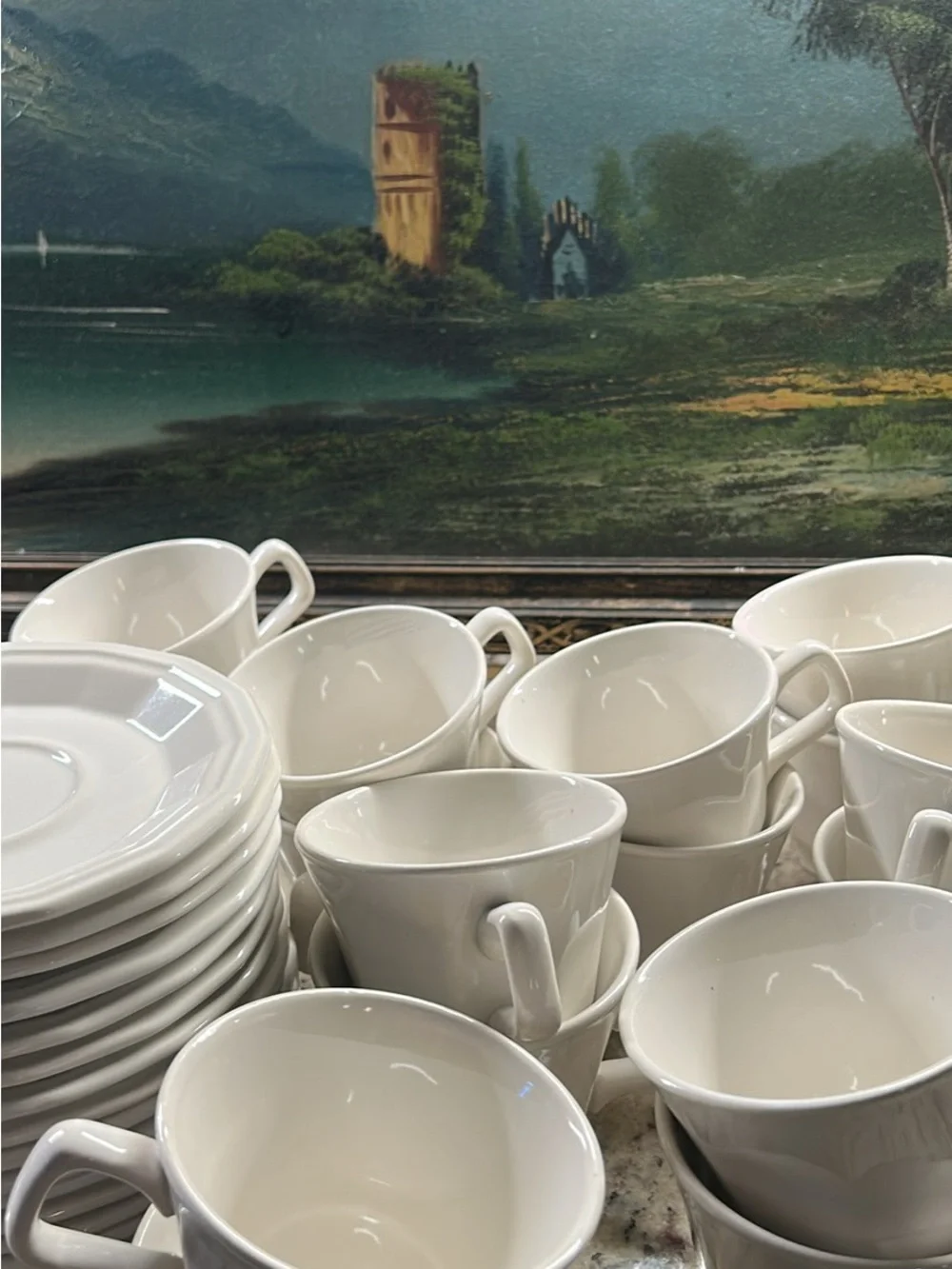 Vintage Ironstone Set of 16 Cups &Saucers Creamy White